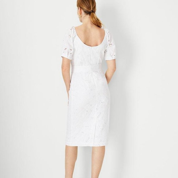 Floral Eyelet Puff Sleeve Sheath Dress - Picture 2 of 7